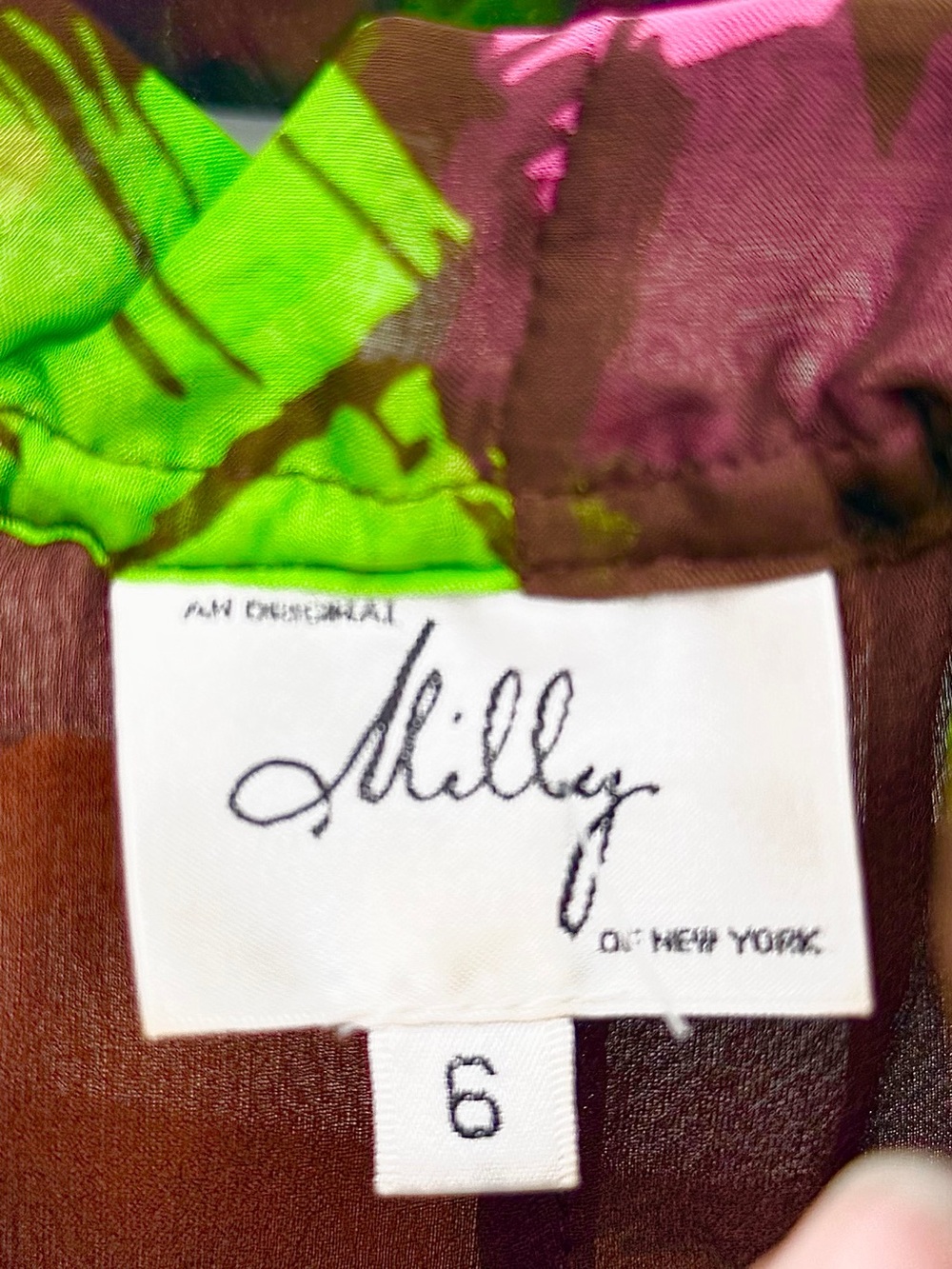 Milly Brown Floral Off-Shoulder Tunic Pink, Orange & Lime Silk Blouse 6 - Picture 2 of 3